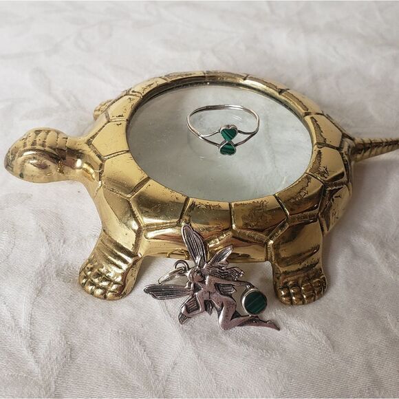 Vintage silver malachite fairy pendant & ring - Picture 1 of 12